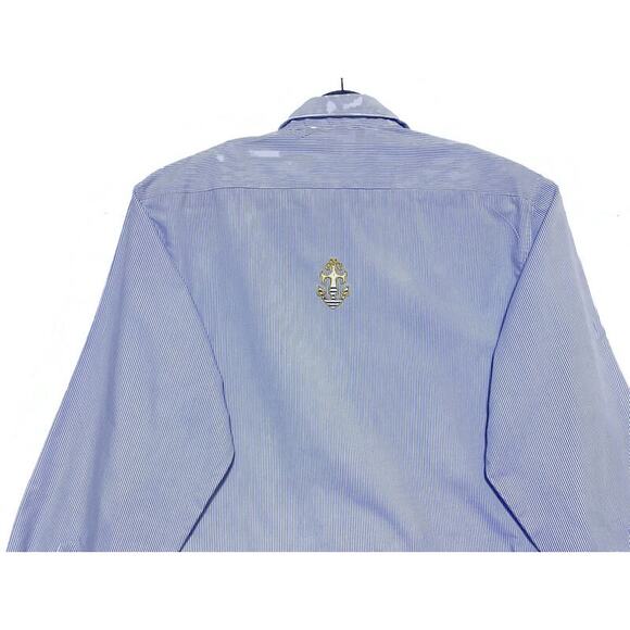 Fortune by Stan Embroidered Shirt Women's Large Nautical Theme Blue Pinstripe - Picture 2 of 7